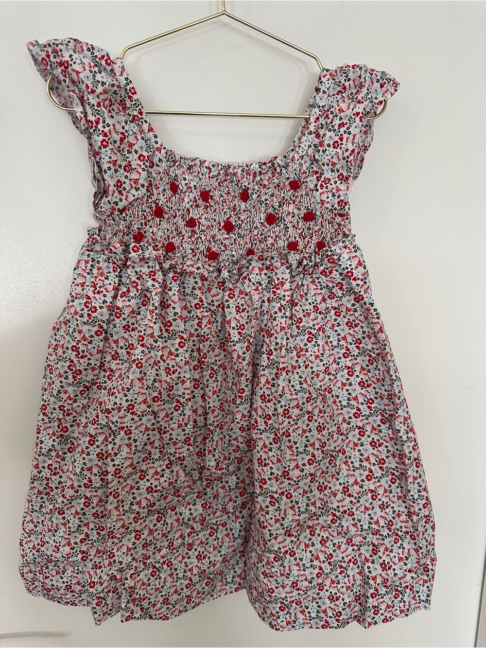 Nordstrom Smocked Floral Dress with Embroidered Rosettes Size 4 New Without Tags